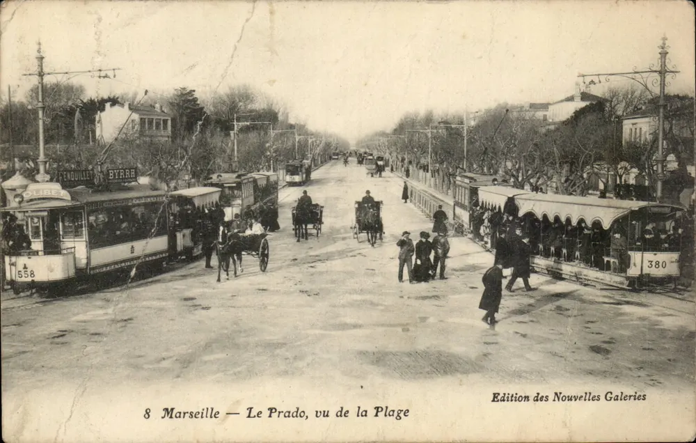 Marseille — Le Prado, vu de la Plage — Edition des Nouvelles Galeries, n° 8 - Recto