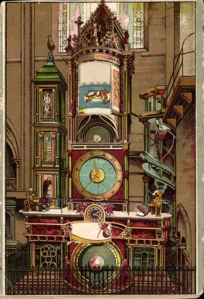 Relógio astronômico da Catedral — Strasbourg — Imprimé par Félix Lübb, editor, Strasbourg - Frente