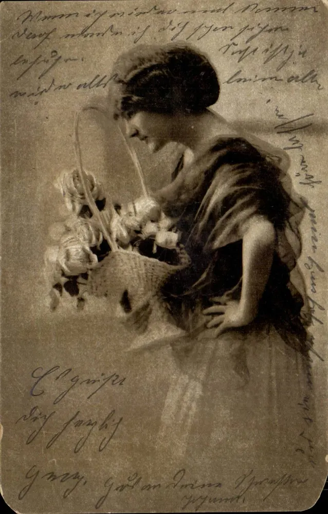 Frau mit Blumenkorb — Illustration — Feldpost - Vorderseite