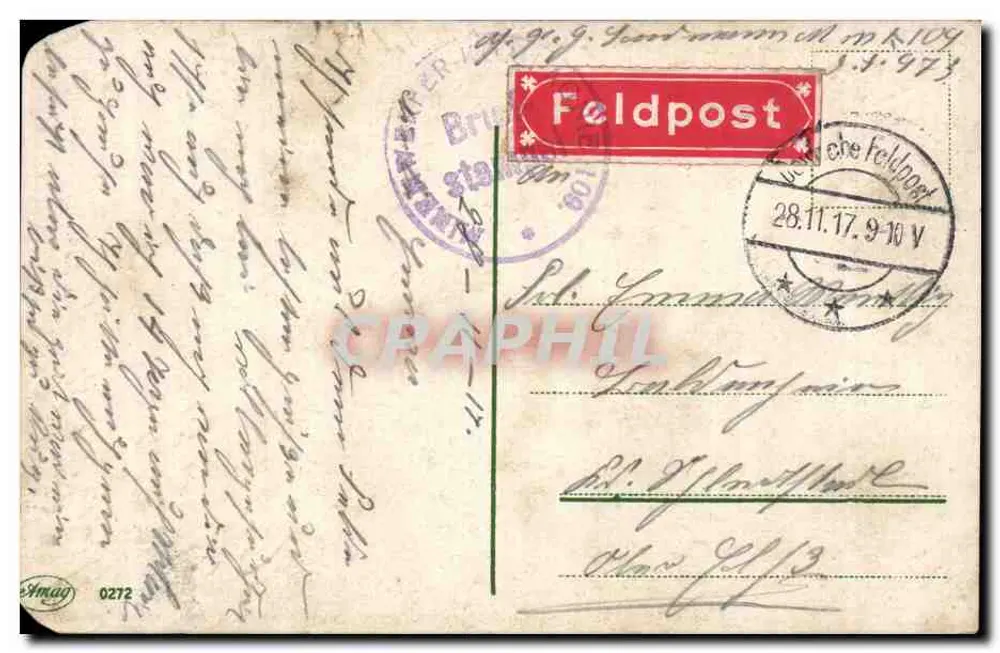 Frau mit Blumenkorb — Illustration — Feldpost - Rückseite