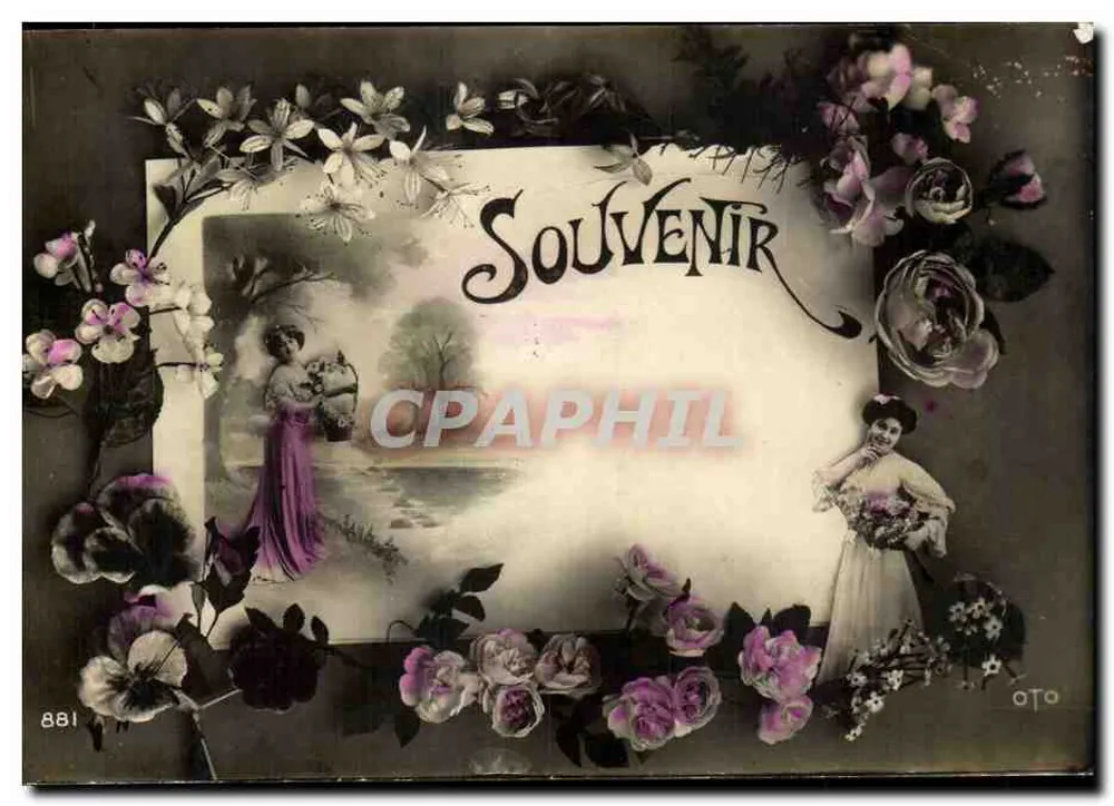 Souvenir — Blumendekoration und Garten-Szene — Verlag OTO, Nr. 881 - Vorderseite