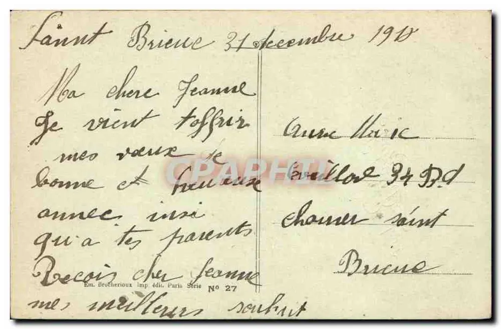 Büschel von Iris — Wünsche zum Glück — Em. Brothérioux, Imp. édit. Paris, Serie Nr. 27 - Rückseite