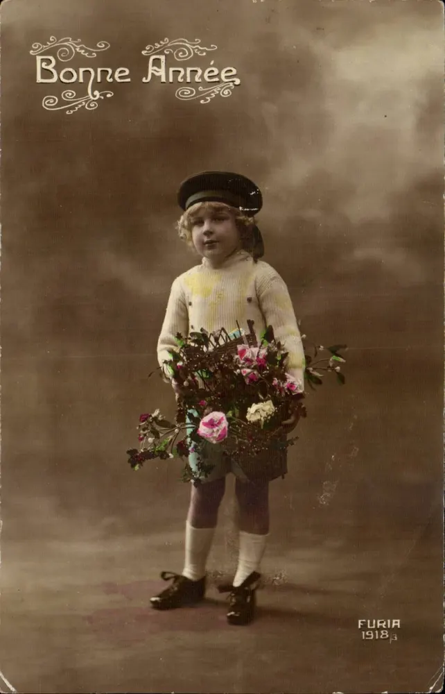 Junge in Schuluniform — mit Blumenstrauß — FURIA 1918/3 - Vorderseite