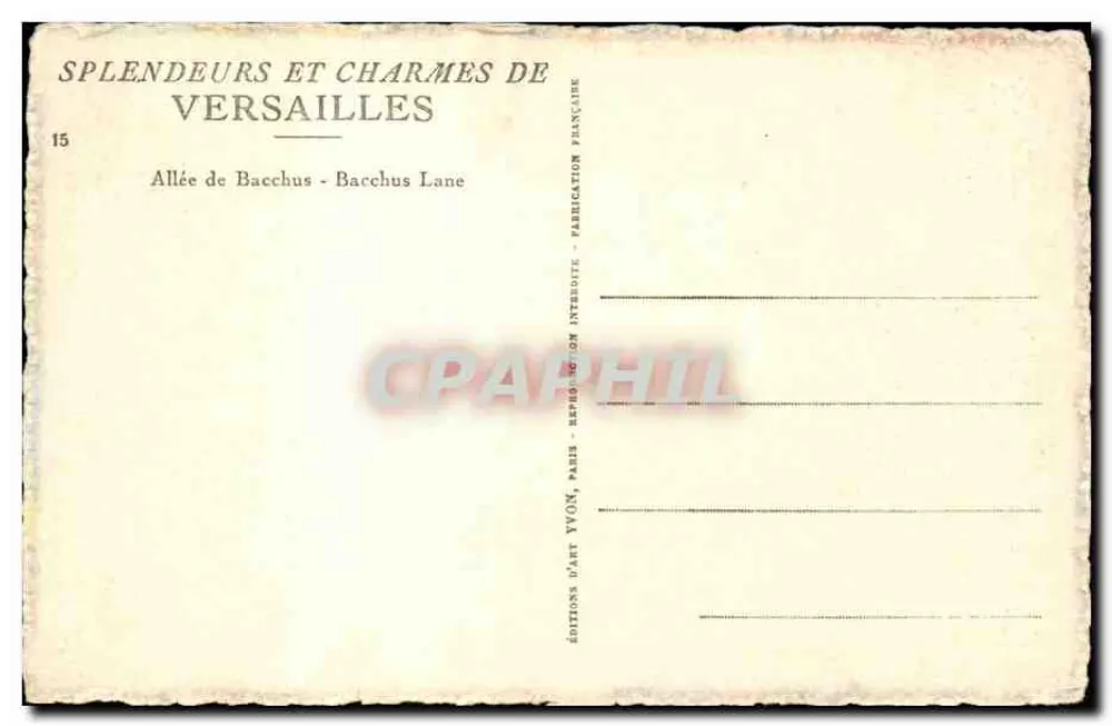 Allée de Bacchus - Versailles — Éditions d'Art Yvon, n°15 - Rückseite