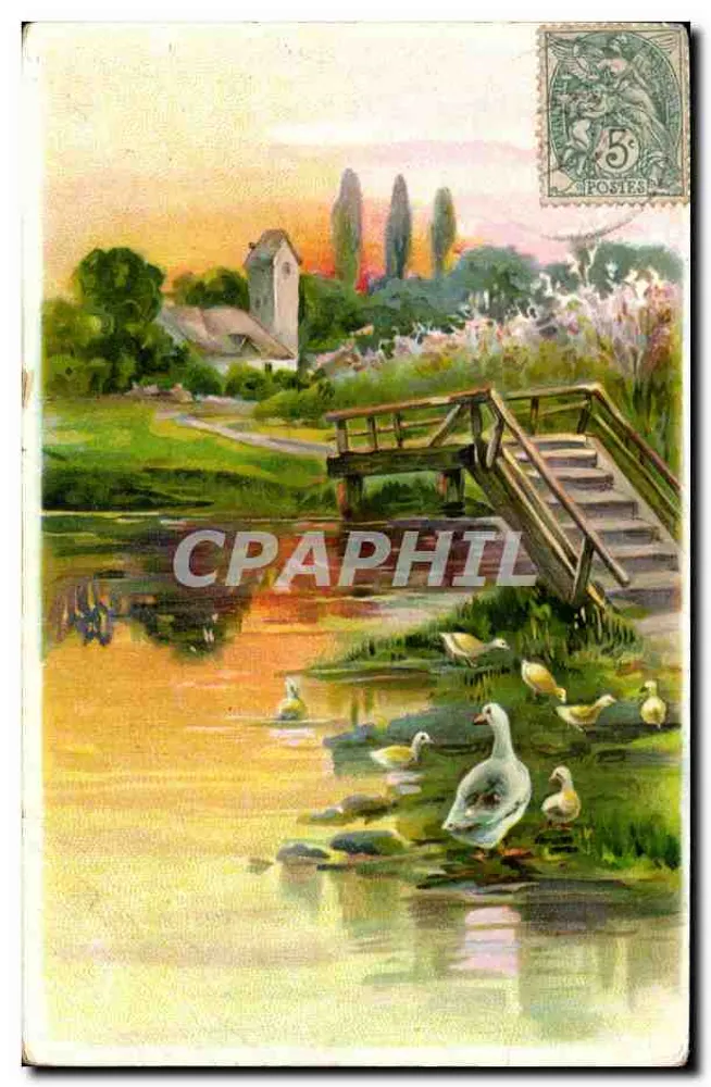 Paesaggio con ponte e anatre — editore non visibile, numero di serie non visibile - Recto
