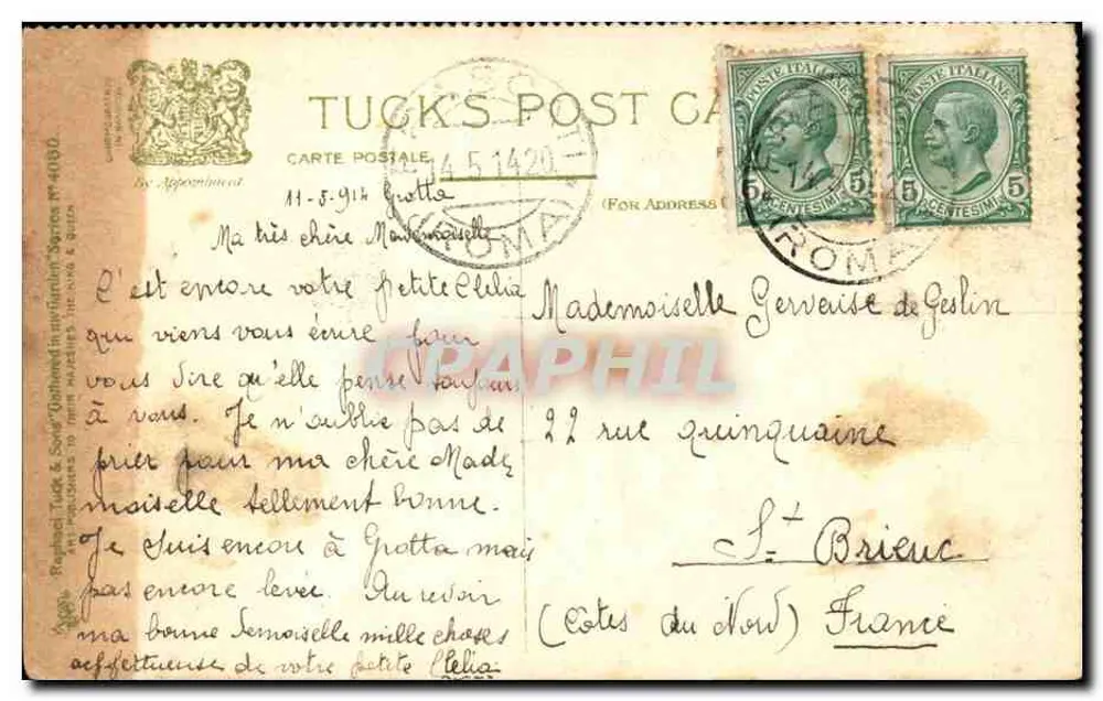 Jardineiro e buquê de flores de 'me esqueça' — Tuck's Post Card, série n°4080 - Verso