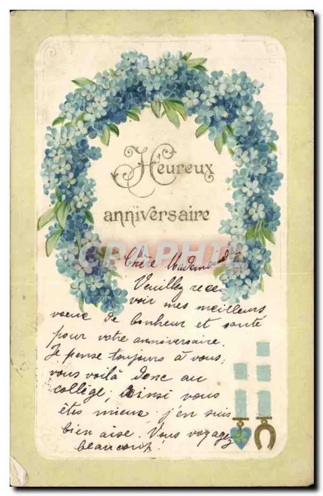 Geburtstag — Blumenkrone in Blau — Graphit - Vorderseite