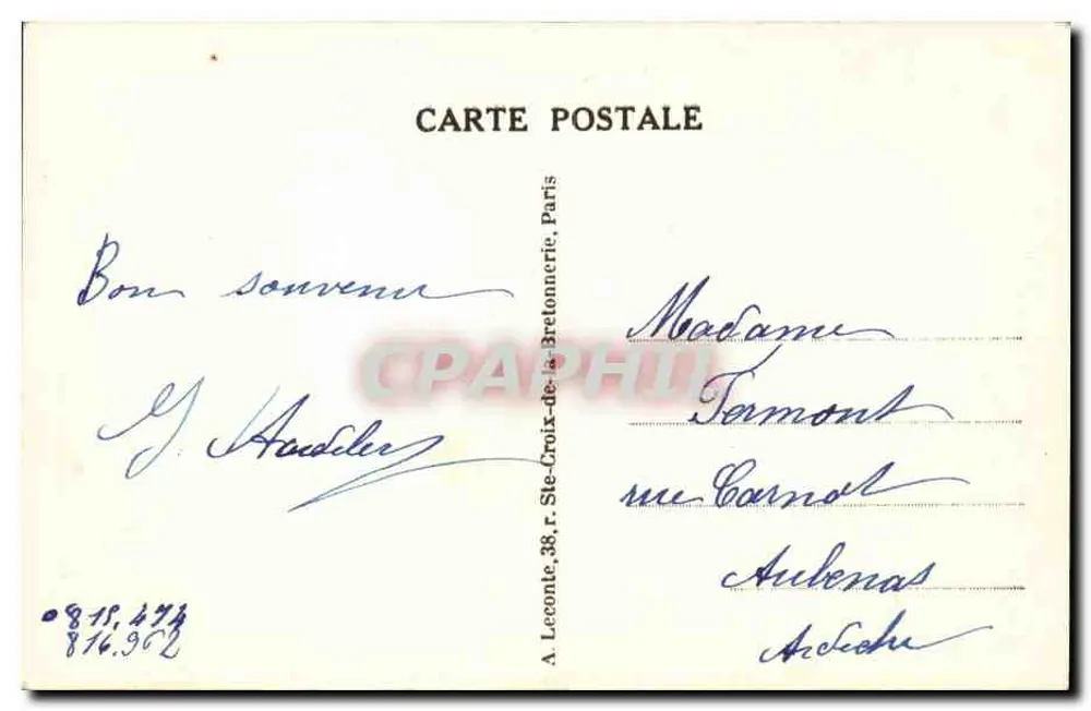 Paris — O Sagrado Coração — editor Guy, n° 57 - Verso