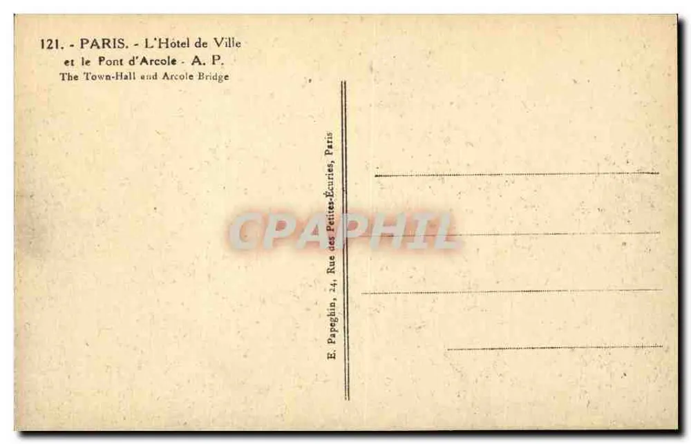 Paris - Das Rathaus und die Pont d'Arcole — E. Papeghin, 24, Rue des Petites-Écuries, Paris - Rückseite