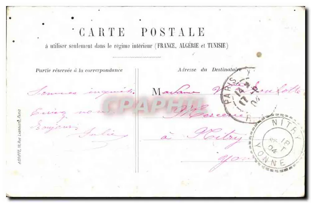 Palácio do Luxembourg — Paris — editor A. Dufresne, n°16 - Verso
