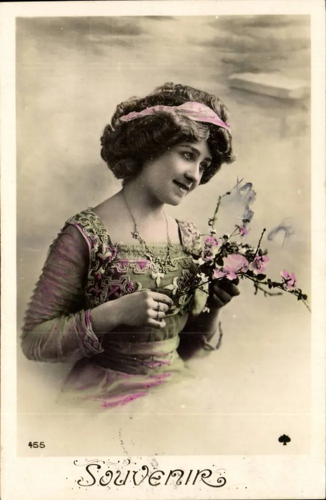 Junge Frau mit Blumen — Souvenir — Serie 455 - Vorderseite