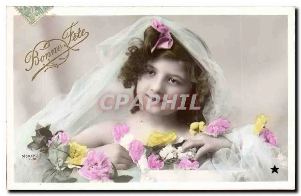 Mädchen in Hochzeitskleid — Bonne Fête — Moreau Phot. - Vorderseite