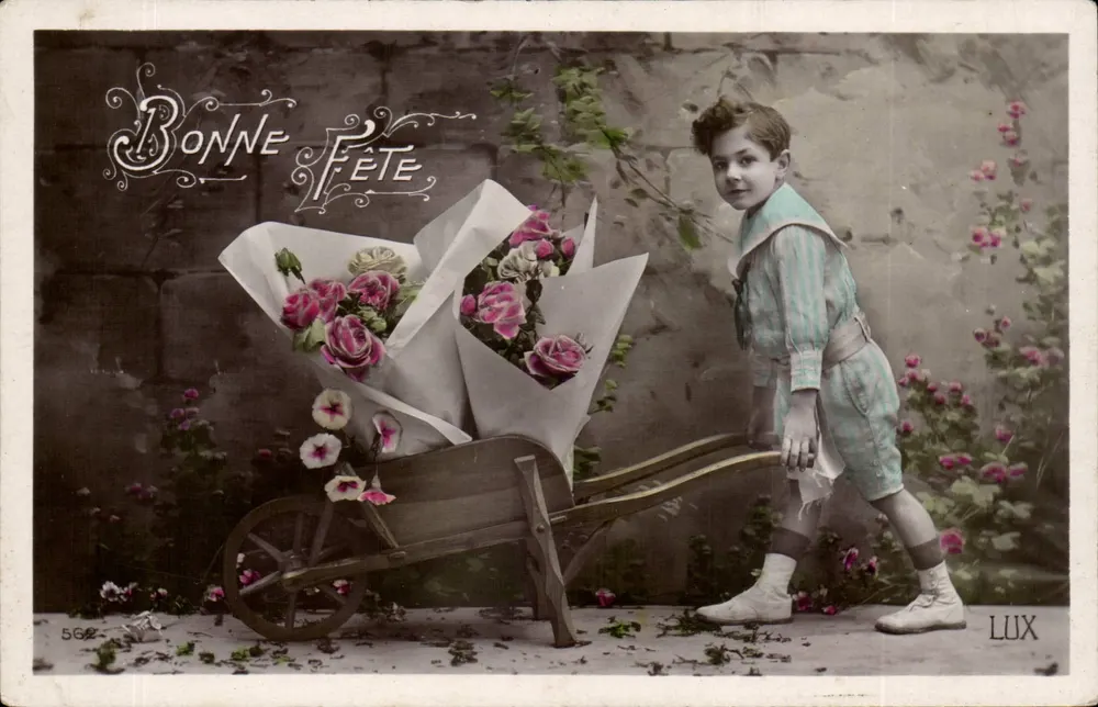 Kind mit Blumenwagen — Frohe Geburtstagskarte — Lux, n°562 - Vorderseite