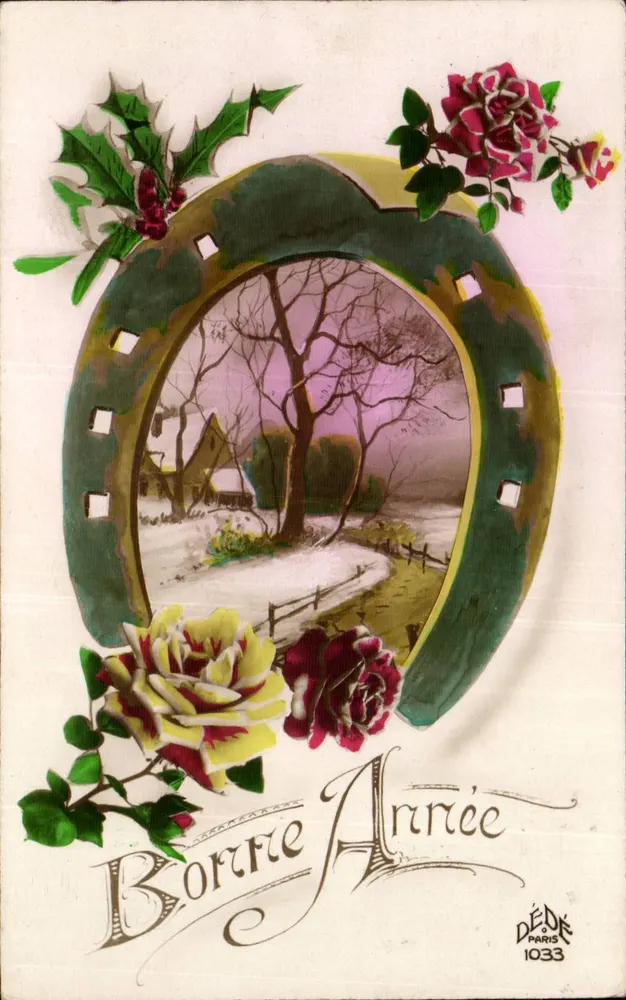 Guten Tag — winterlandschaft in einem hufeisen — DÉDÉ PARIS 1033 - Vorderseite