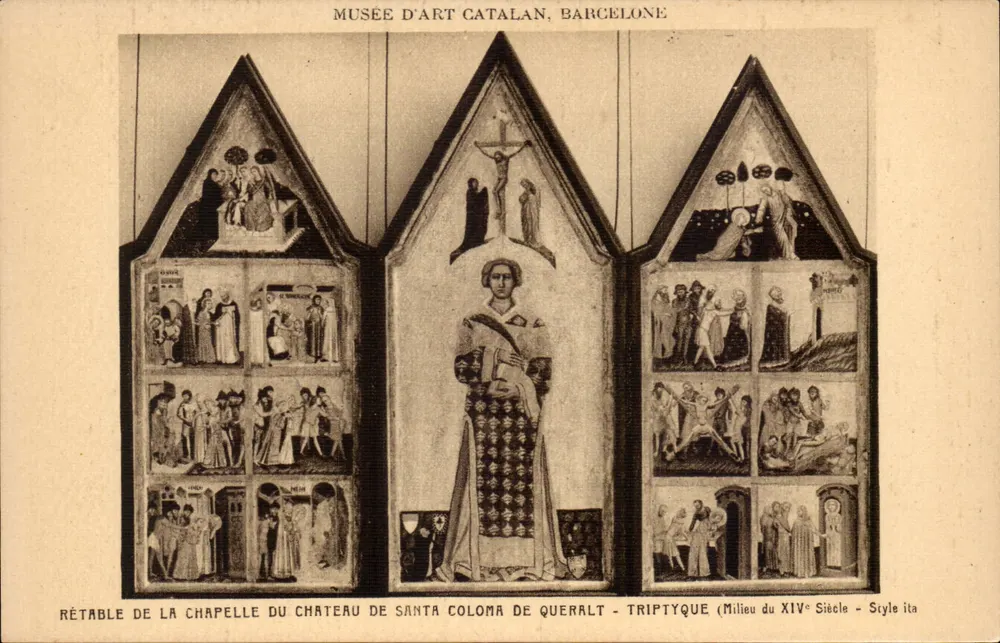 Altar der Kapelle des Schlosses Santa Coloma de Queralt — Triptychon — Mitte des 14. Jahrhunderts — italienischer Stil — Museum für Katalanischen Kunst, Barcelona - Vorderseite