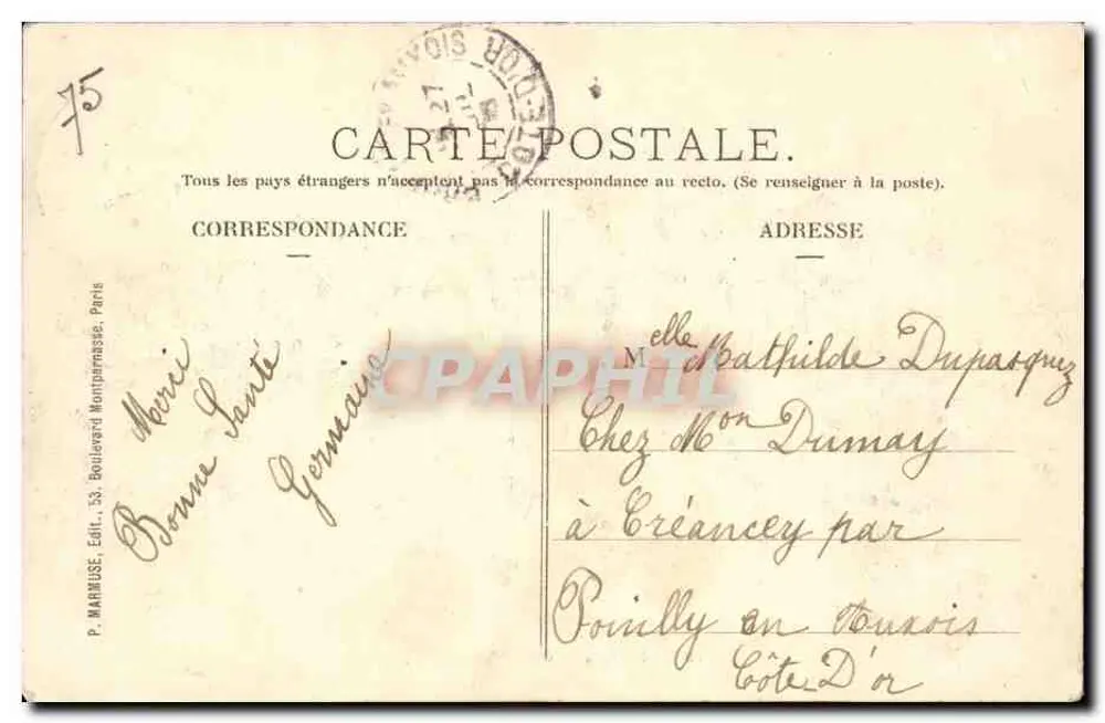 PARIS — Kamer van Afgevaardigden — P. MARMOUSE, Ed. 53, Boulevard Montparnasse, Parijs - Achterkant
