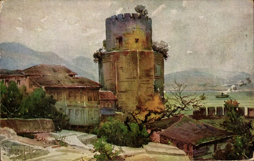 Tour de Rouméli Hissar — Blick auf den Bosporus — Adrien's Post Card, Serie 10 - Vorderseite