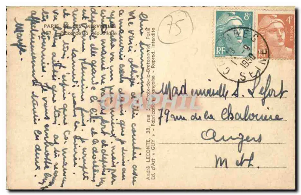 Place de la République — Paris — André LECONTE, editor, n° 75 - Verso