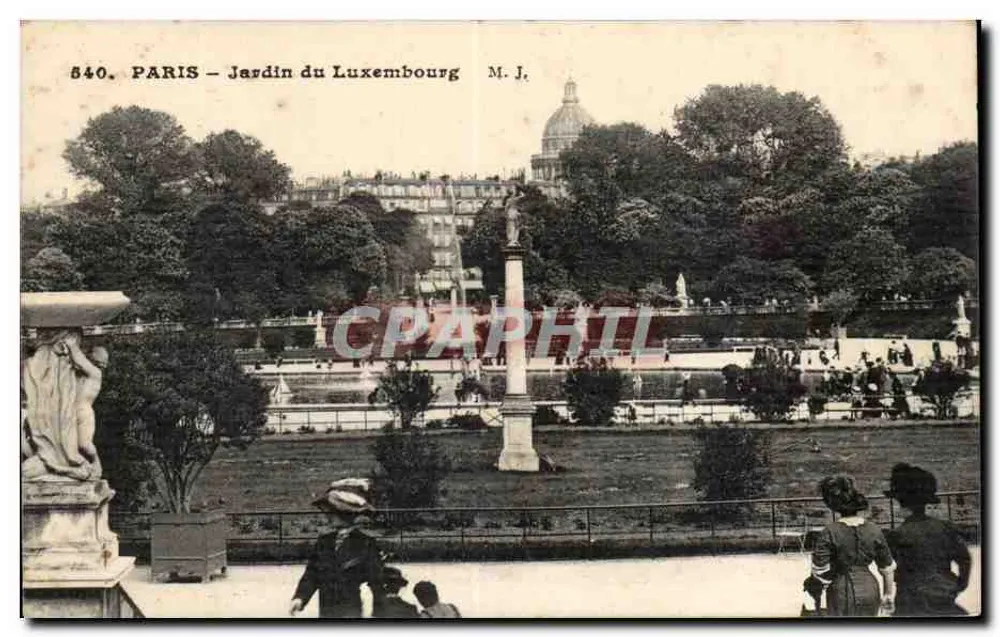 Paris - Jardim do Luxembourg — vista do lago e do domo da Sorbonne — M. J., n° 840 - Frente