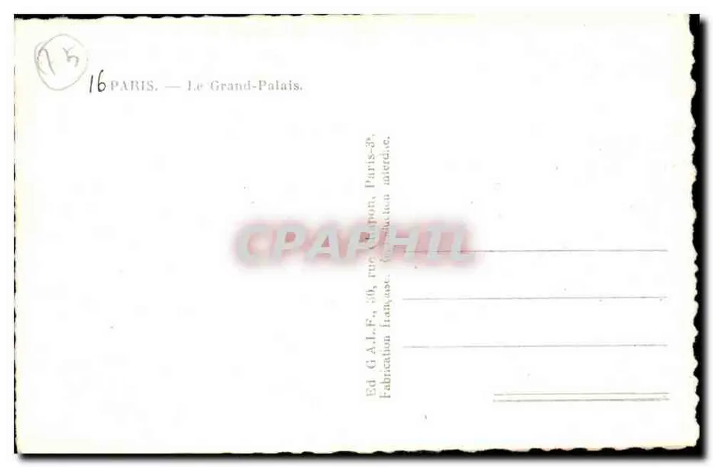 Paris — O Grand Palais — Ed. G.A.L.F., Paris-3e - Verso