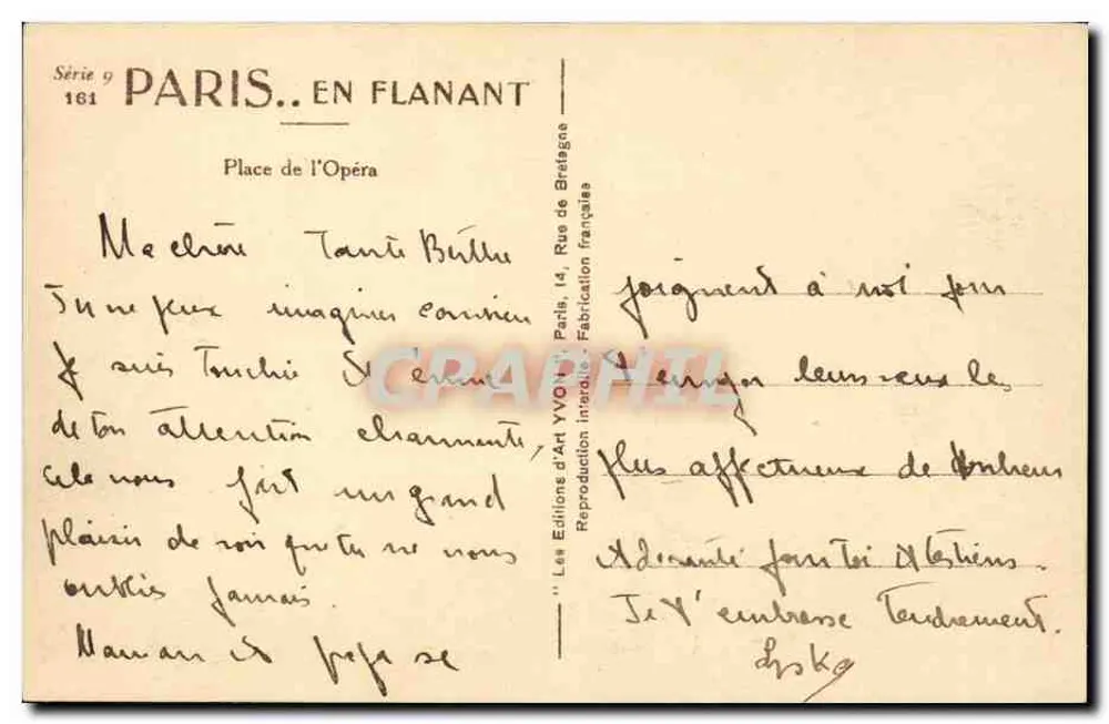 Praça da Ópera — Paris — Éditions d'Art VVON, n° 161 - Verso