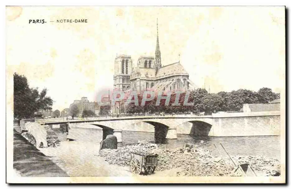 Paris — Catedral de Notre-Dame — vista da catedral com o ponte e o rio - Frente
