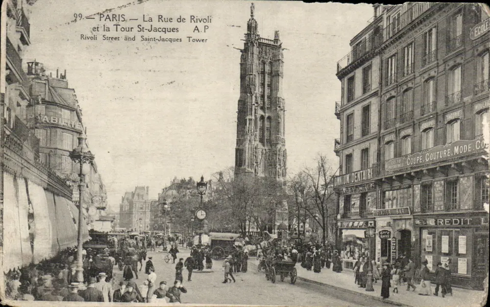 Paris — La Rue de Rivoli und die Tour Saint-Jacques — A.P. 99 - Vorderseite