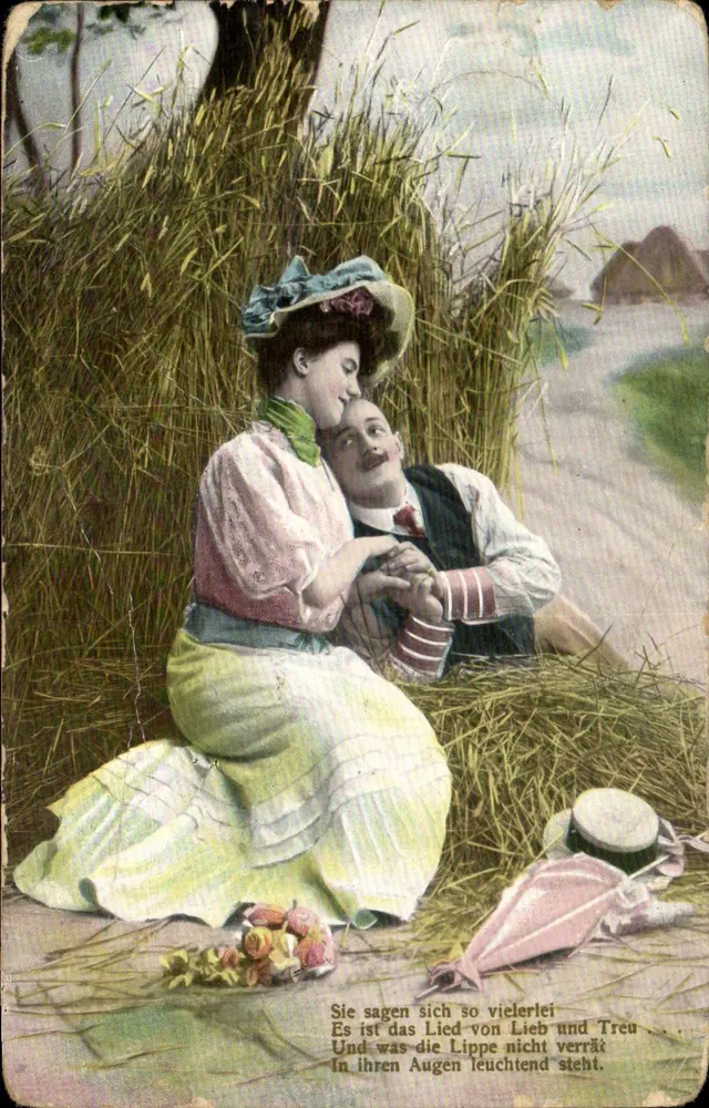 Liebespaar unter Schilfrohren — poetischer Text — Serie 638, gedruckt in Deutschland - Vorderseite