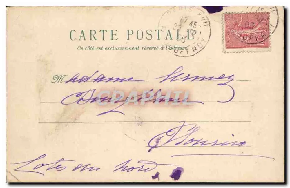 Violeta — Paris 30 + 15 1903 — Carta postal - Verso