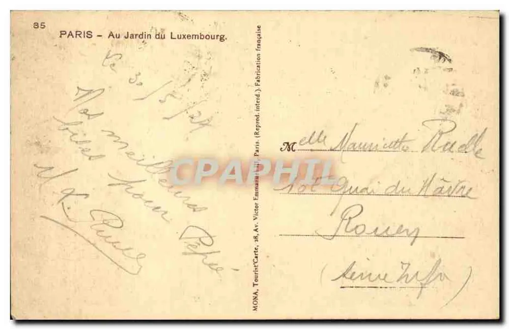 Paris - No Jardim do Luxembourg — Mona, n°85 - Verso