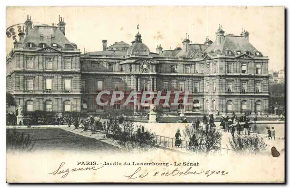 Paris - Jardin du Luxembourg - Der Senat — Suzanne, datiert 2. Oktober 1909 - Vorderseite