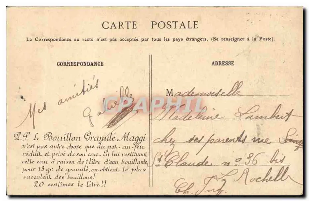 Paris - Fontaine Cuvier — editor desconhecido, número de série não visível - Verso