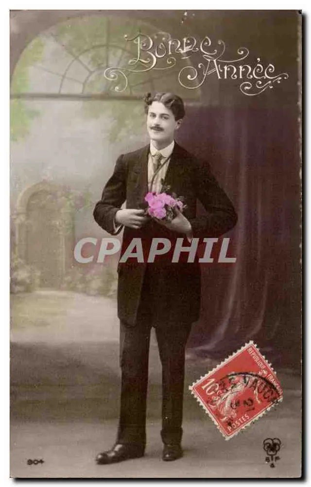 Jungmann in Anzug — Blumen haltend — Verlag Borne Année, Nr. 304 - Vorderseite