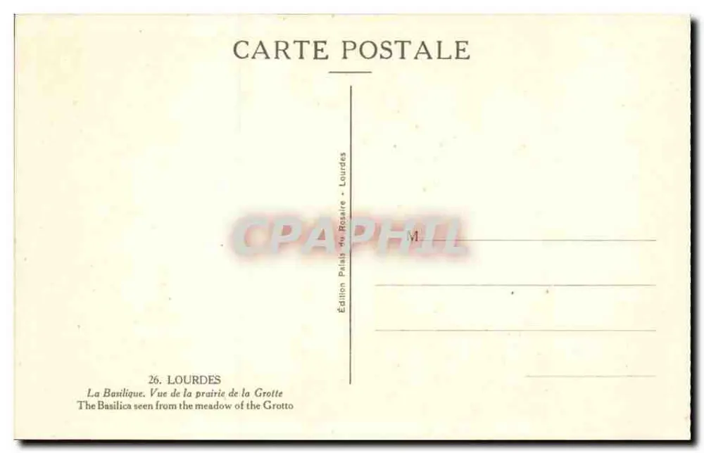 Die Basilika von der Wiese der Grotte gesehen — Lourdes — Edition Palais du Rosaire - Rückseite