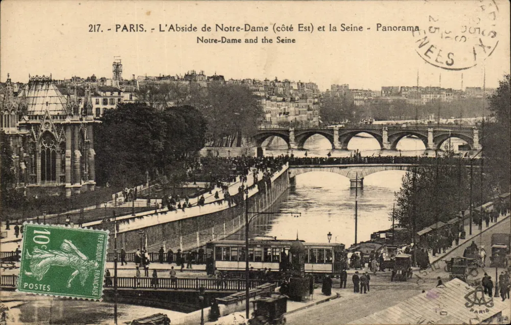 PARIS - A Abside de Notre-Dame (lado Leste) e a Seine - Panorama - Nées - Frente