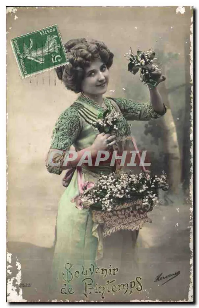 Junge Frau mit Blumenstrauß — Souvenir de Printemps — Hermeneg - Vorderseite