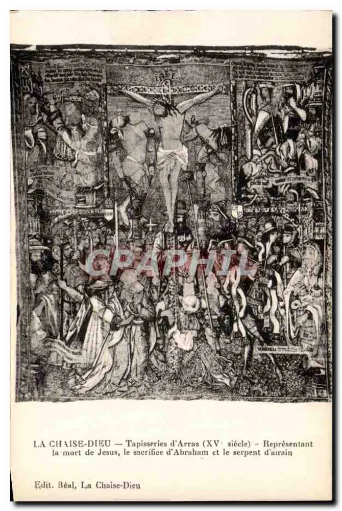 La Chaise-Dieu — Tapisserien von Arras (15. Jahrhundert) — Darstellungen des Todes Jesu, des Opfers Abrahams und des bronzenen Schlangen - Vorderseite