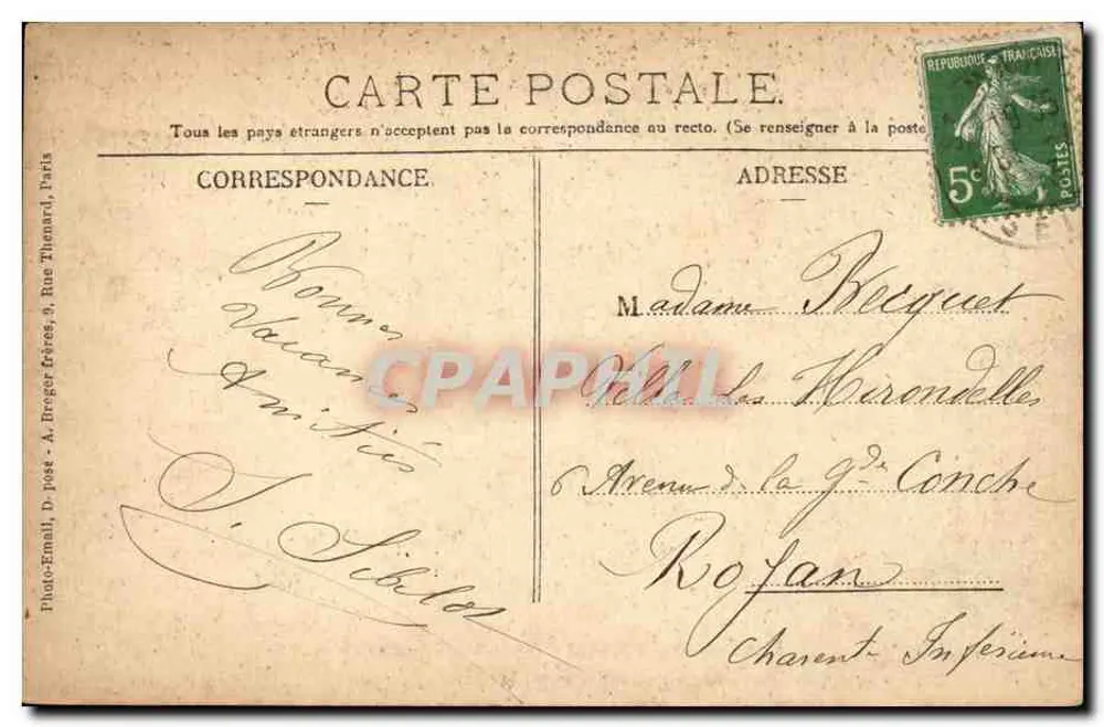 Bois de Vincennes — Embarcadère para a ilha — Papet-Parf. Ev. Carton, 32, Grande Rue de la République, St-Mandé - Verso