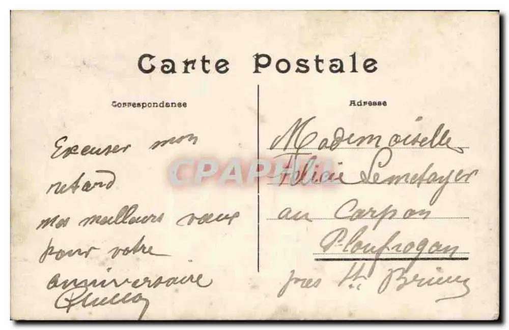 Mann im Anzug — mit Blumenstrauß und Karte 'JOYEUX ANNIVERSAIRE' — Verlag Perrot n°2067 - Rückseite