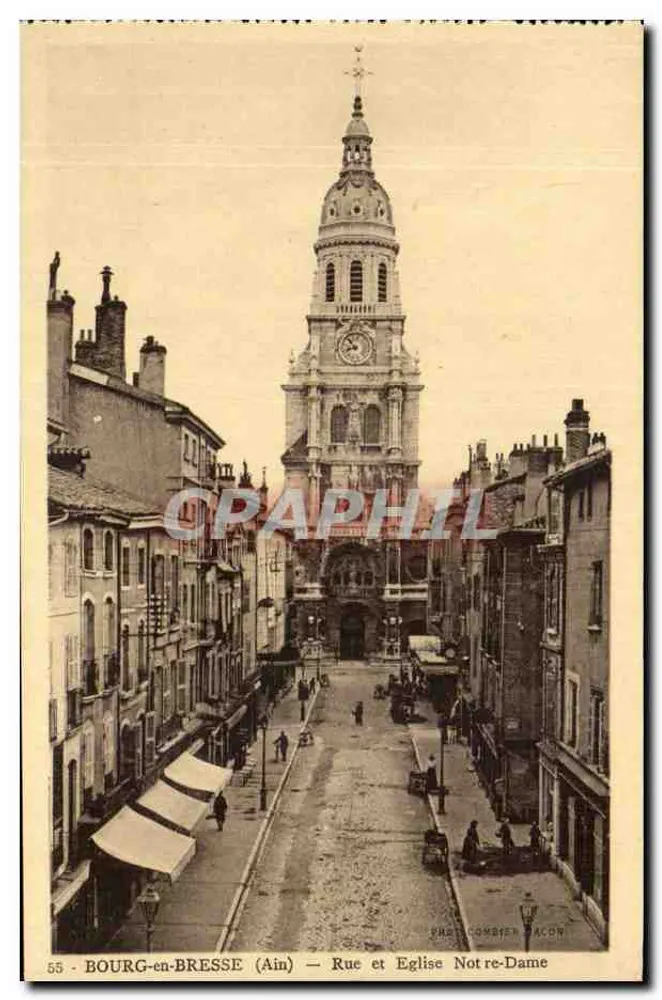 Bourg-en-Bresse (Ain) — Straße und Kirche Notre-Dame — Verlag: Paris Combier & Fils, Nr. 55 - Vorderseite