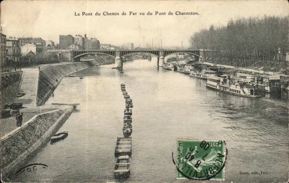 Die Brücke der Eisenbahn von der Brücke von Charenton gesehen — Buret, Verlag Ivry, Nr. 801540 - Vorderseite
