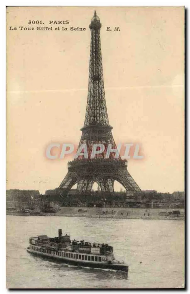 A Torre Eiffel e a Sena — Paris — E. M. n° 5001 - Frente