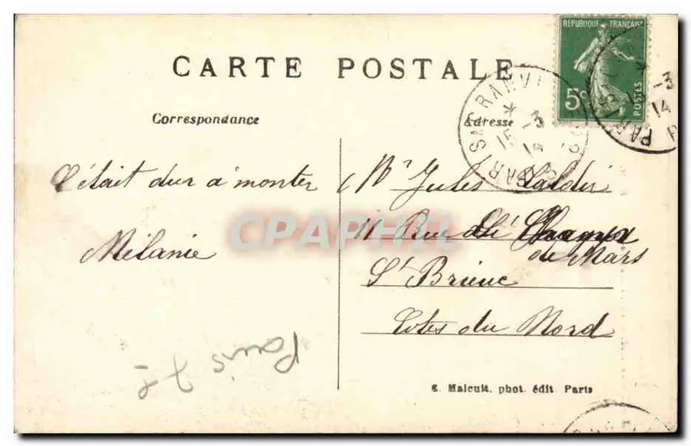 A Torre Eiffel e a Sena — Paris — E. M. n° 5001 - Verso