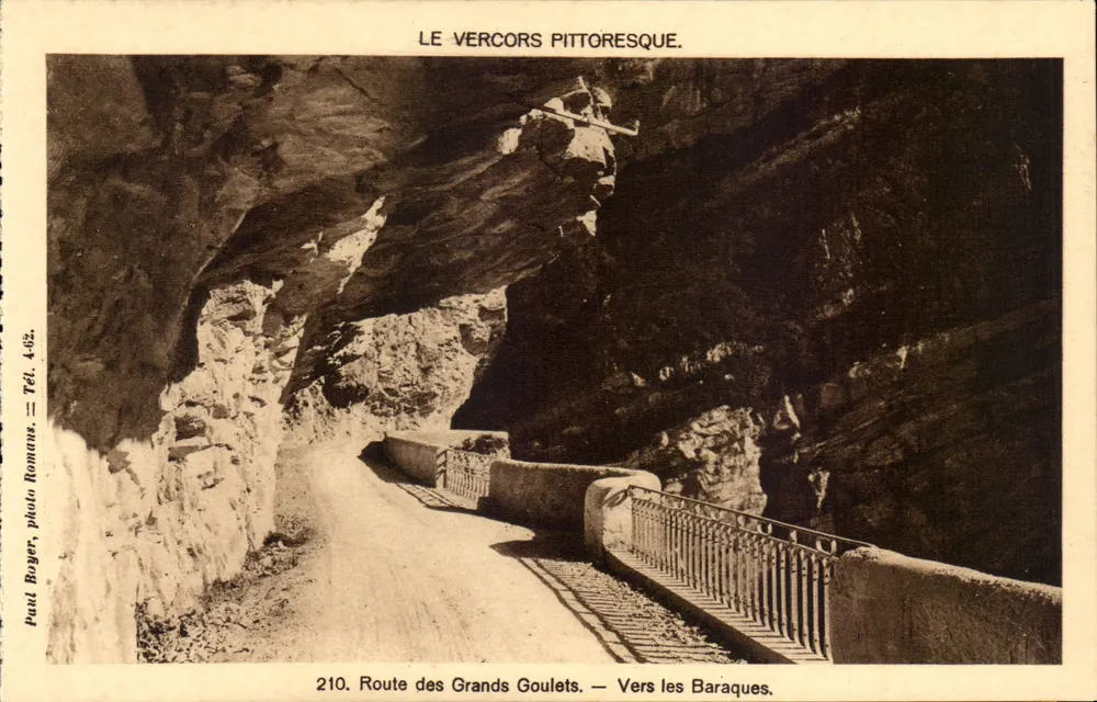 Estrada dos Grandes Goulets — Para as Baraques — O Vercors pitoresco — Paul Roger, foto Romanaus, n°210 - Frente