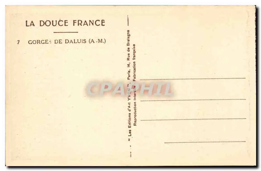 Gorge de Daluis — França — Éditions d'Art YVON - Verso