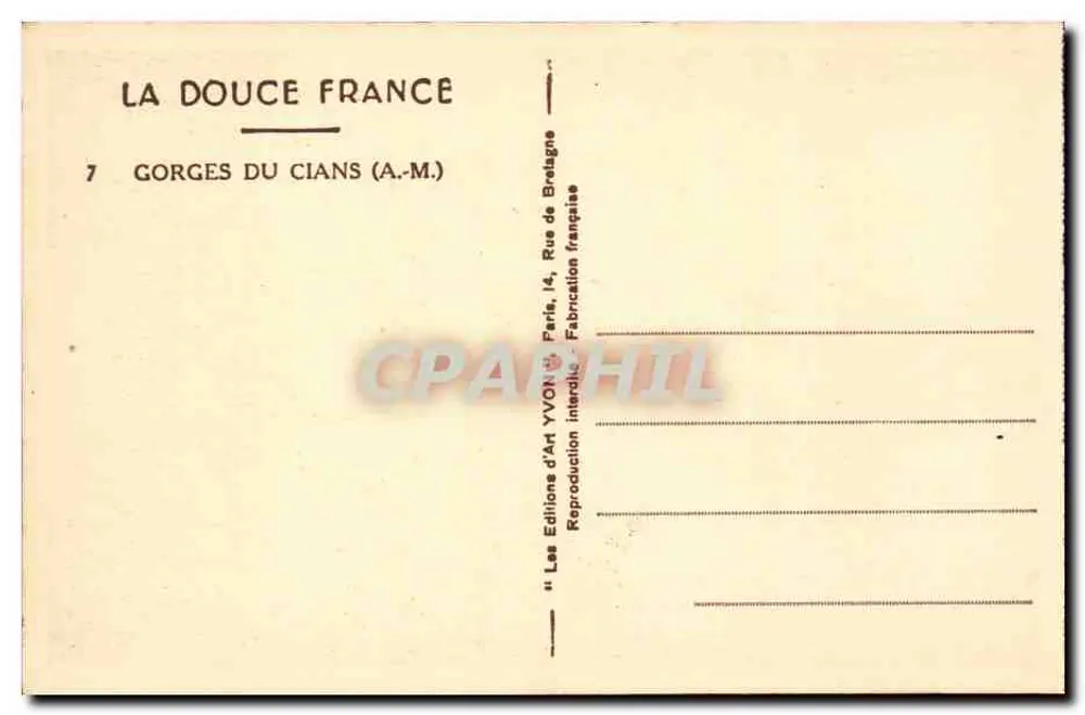 Gorges do Cians — França — Éditions d'Art Yvon, Paris - Verso