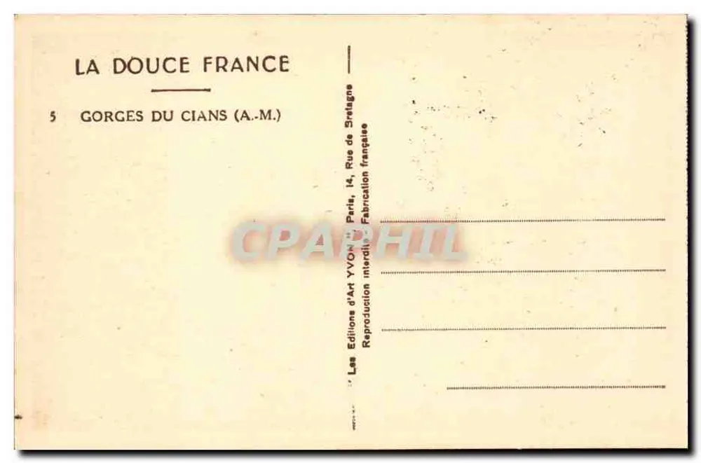 Gorges do Cians — França — Edições d'Art Yvon, Paris - Verso