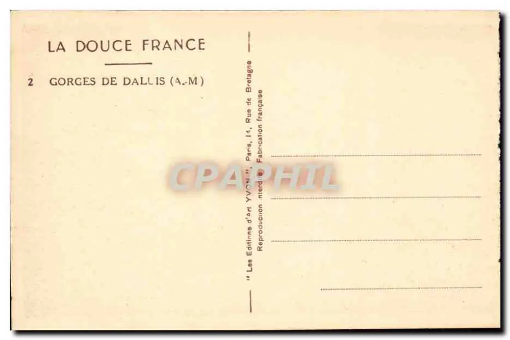 Gorges de Dalluis — A.M. — Éditions d'art Yvon - Verso