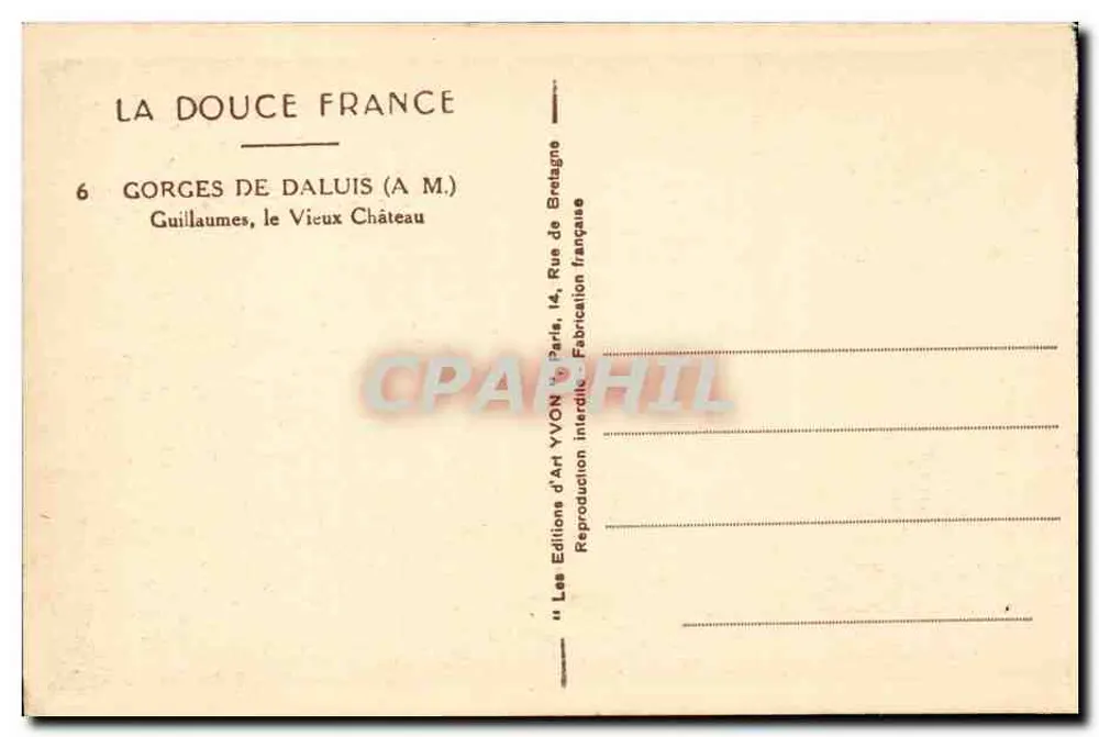 Gorges de Daluis — Guillaumes, das alte Schloss — Les Éditions d'Art YVON - Rückseite