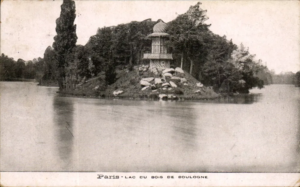 París - Lago del Bois de Boulogne — Pagoda sobre isla — editor no visible - Anverso